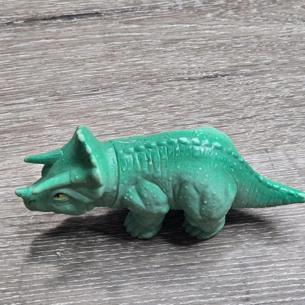 Vintage Playskool 1988 Triceratops Dinosaur Green Soft Rubber Action Figure Toy